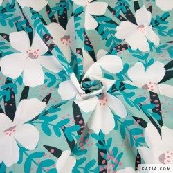 Popeline light 100% cotone - Neon Pink Flower