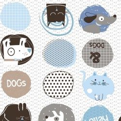 Cotone francese - Cani e gatti in azzurro